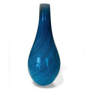 Dynasty Gallery Blue Swirl Hand Blown Art Glass Vase Large Teardrop Decor 20”